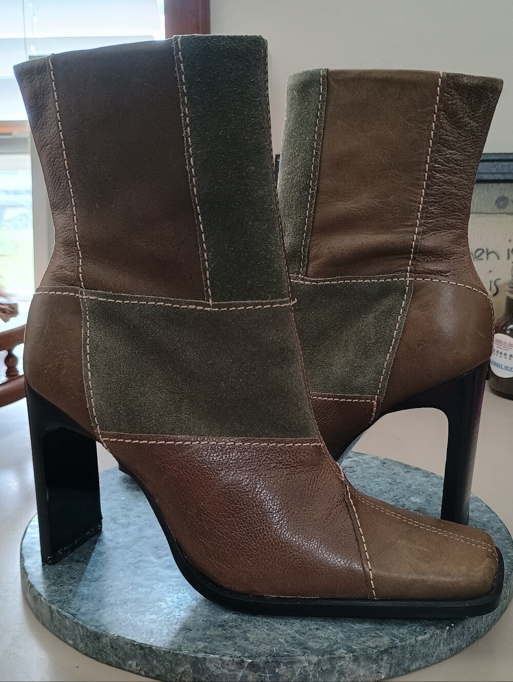 Sivonn Collection Heeled Boots Green Patchwork Brazilian Leather